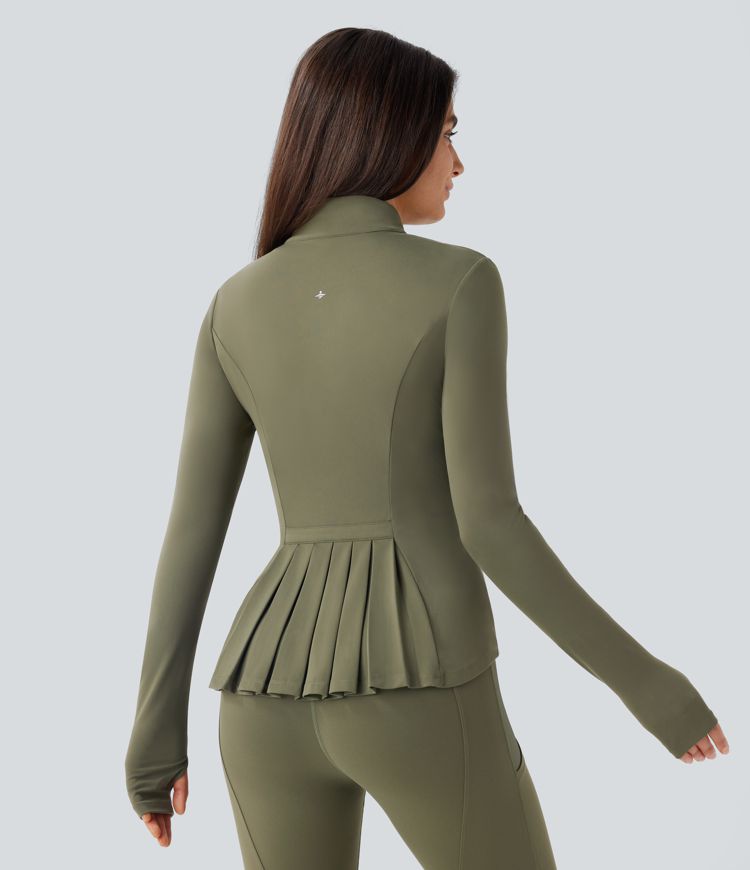 ColaSoft™ | Blouson d'équitation slim avec col montant, passe-pouces et zip plissé