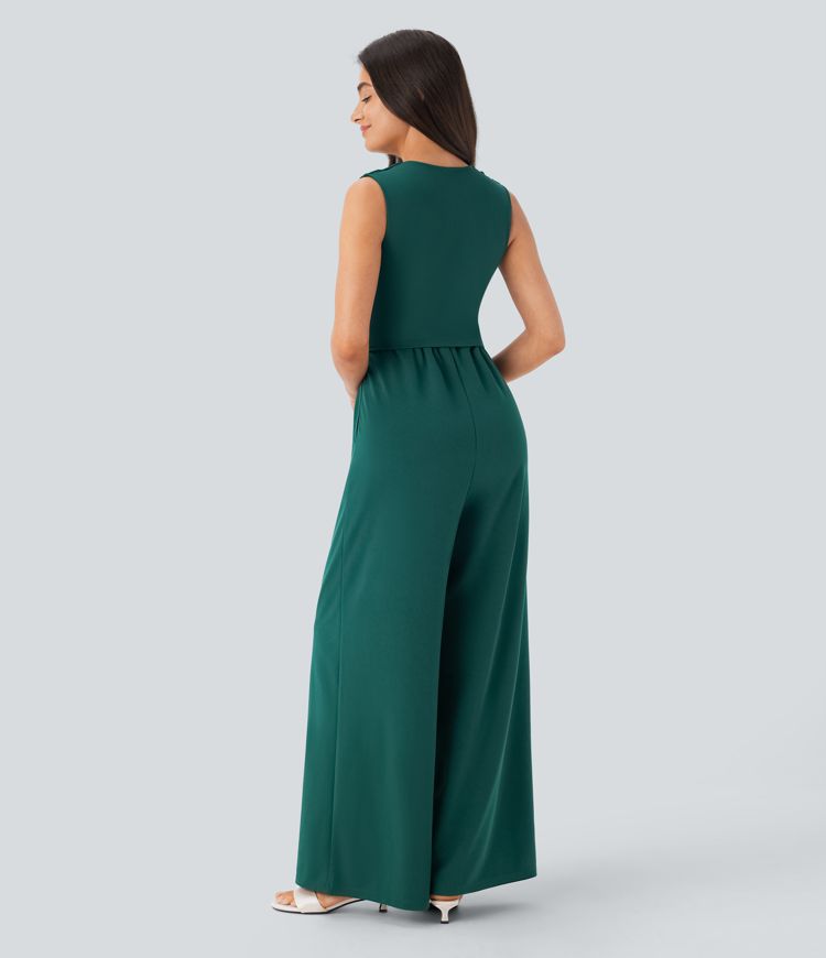 ColaSuit™ | Sleeveless party jumpsuit with V‑neck, side pockets and invisible zip (Easy Peezy)