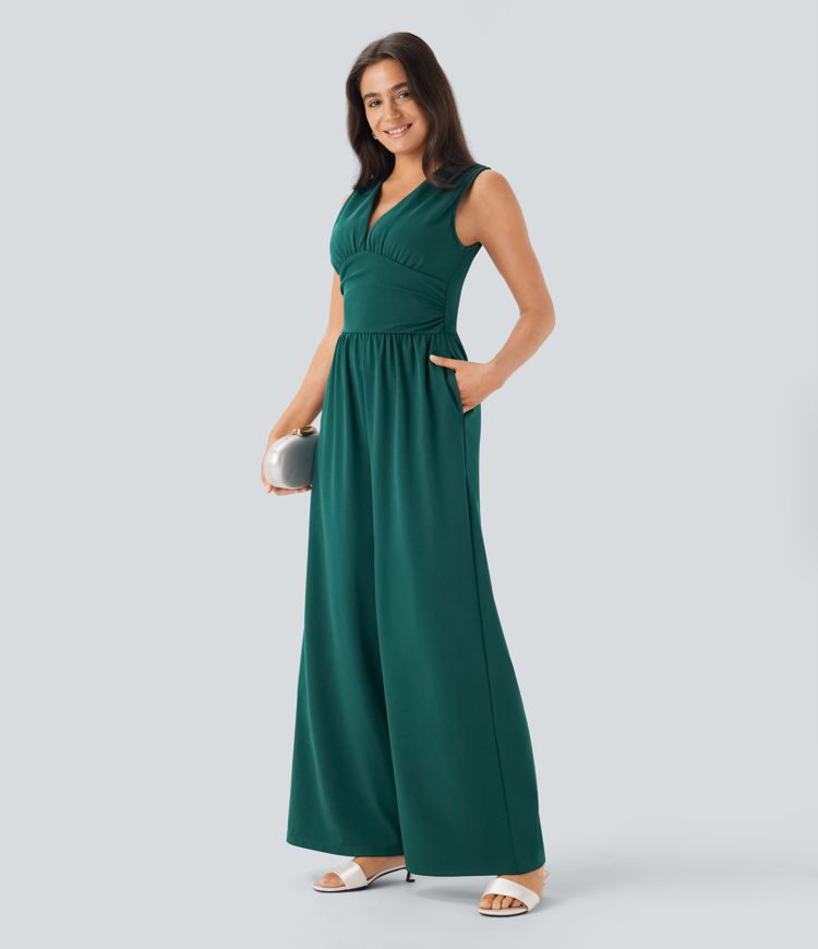 ColaSuit™ | Sleeveless party jumpsuit with V‑neck, side pockets and invisible zip (Easy Peezy)
