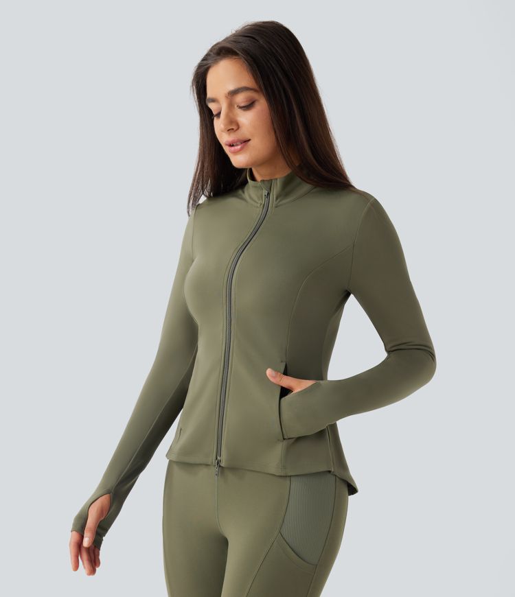 ColaSoft™ | Blouson d'équitation slim avec col montant, passe-pouces et zip plissé