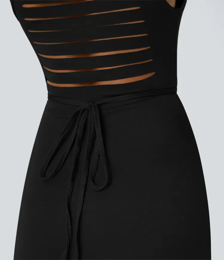 ColaZebra™ | Robe mi-longue décontractée à capuche, sans manches, dos zébré