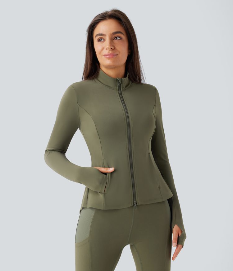 ColaSoft™ | Blouson d'équitation slim avec col montant, passe-pouces et zip plissé