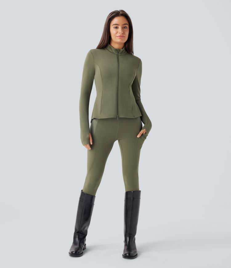 ColaSoft™ | Blouson d'équitation slim avec col montant, passe-pouces et zip plissé