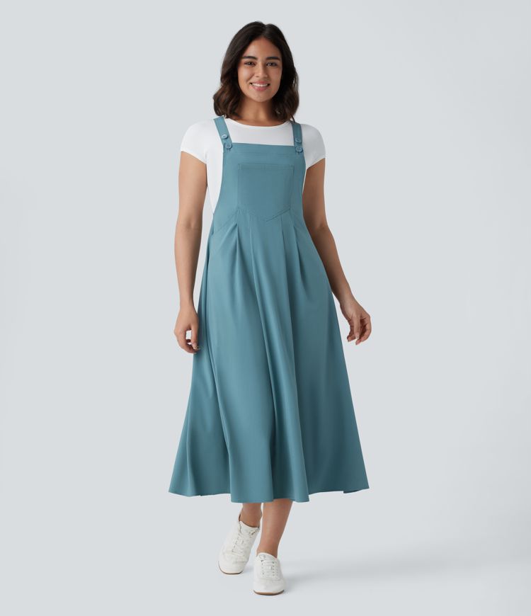 Classico™ | Flowing casual midi dress with pockets, adjustable straps and buttons