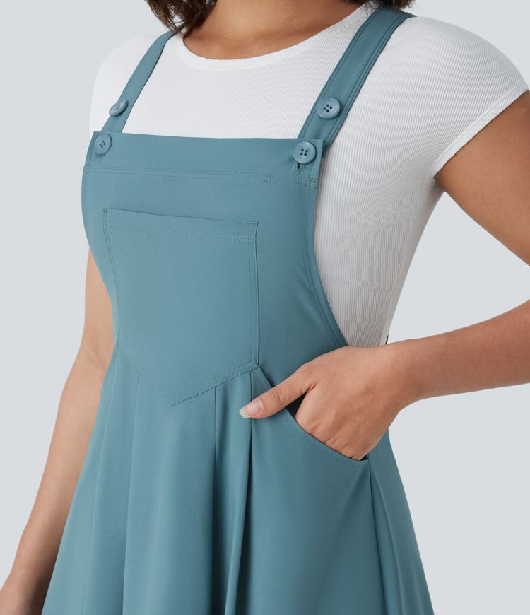 Classico™ | Flowing casual midi dress with pockets, adjustable straps and buttons