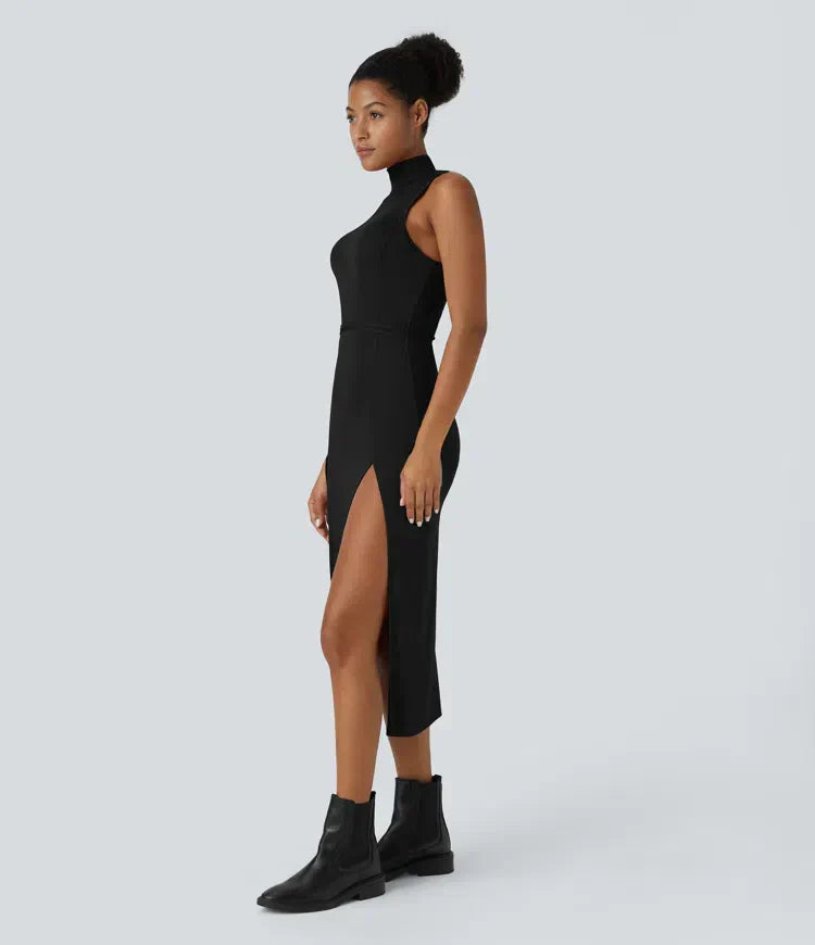 ColaZebra™ | Robe mi-longue décontractée à capuche, sans manches, dos zébré