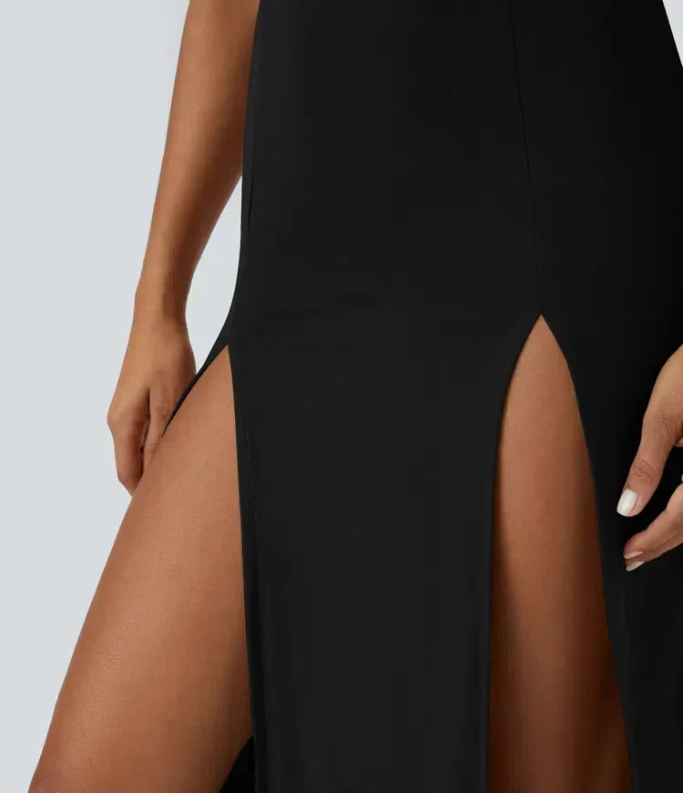 ColaZebra™ | Robe mi-longue décontractée à capuche, sans manches, dos zébré