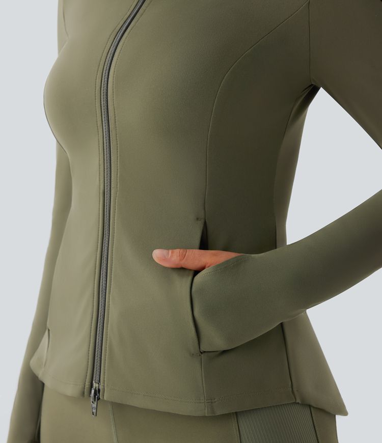 ColaSoft™ | Blouson d'équitation slim avec col montant, passe-pouces et zip plissé