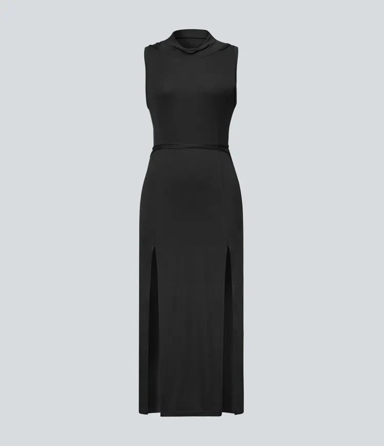 ColaZebra™ | Robe mi-longue décontractée à capuche, sans manches, dos zébré