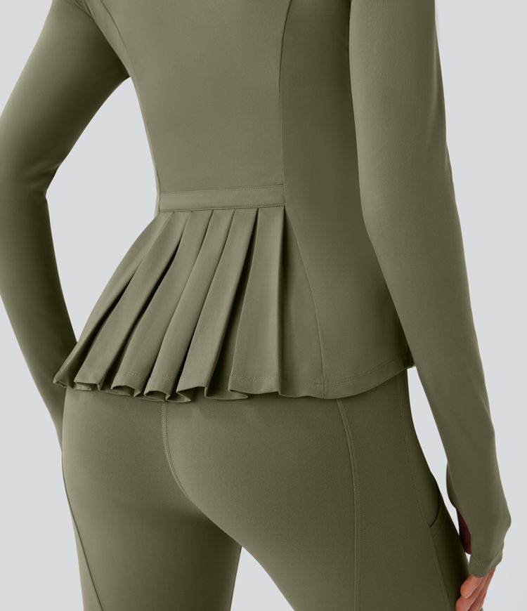 ColaSoft™ | Blouson d'équitation slim avec col montant, passe-pouces et zip plissé